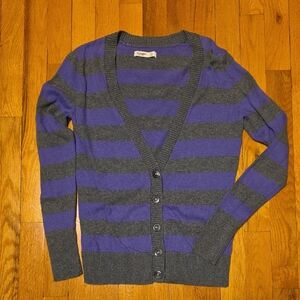 J. Crew Purple and Gray Striped Cardigan